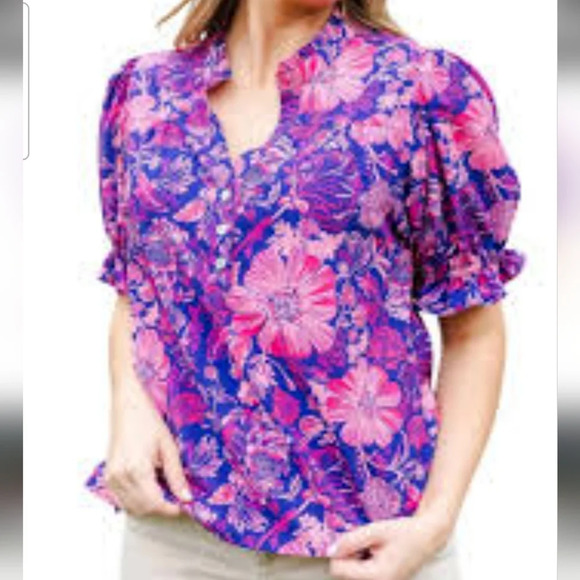 MICHELLE MCDOWELL Marlowe Top In High Tea Pink/purple Multi. Size Med NWT - Picture 3 of 14